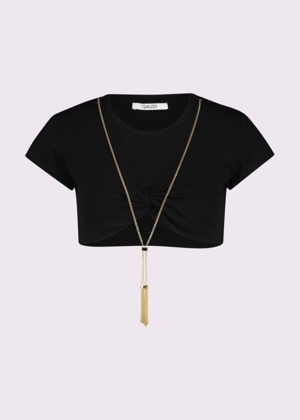T-shirt da donna nera con collana