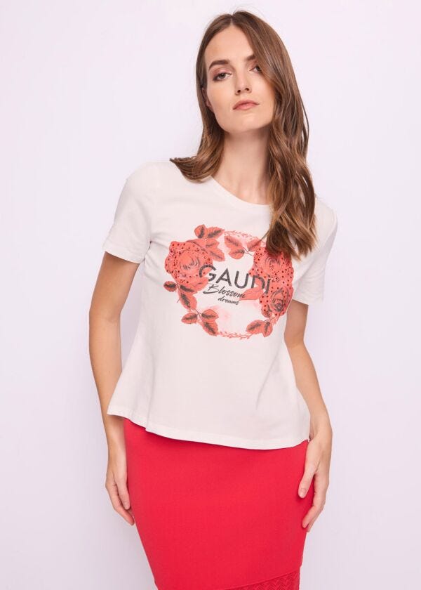 T-shirt blanc en coton pour femme Gaudì Fashion