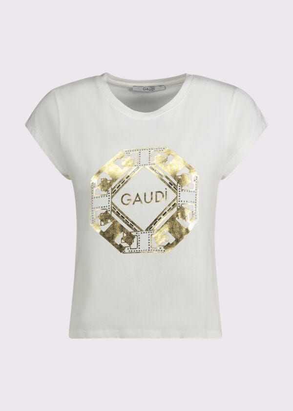 T-shirt da donna bianca con stampa e strass
