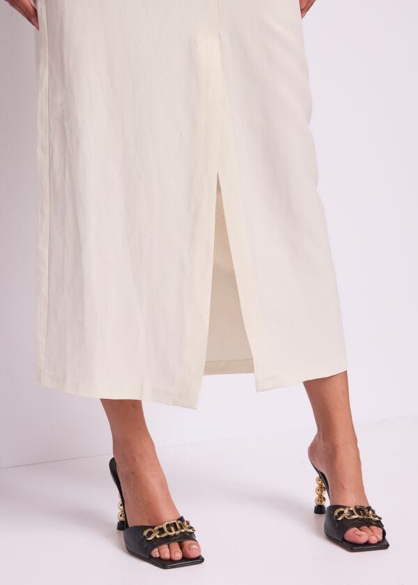 Long white linen-blend skirt