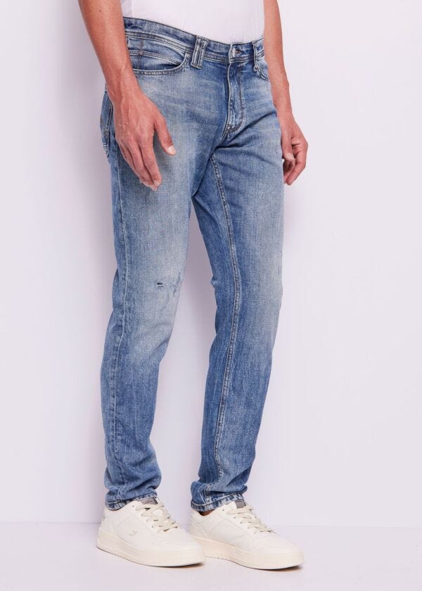 Men's slim worn-effect cotton jeans