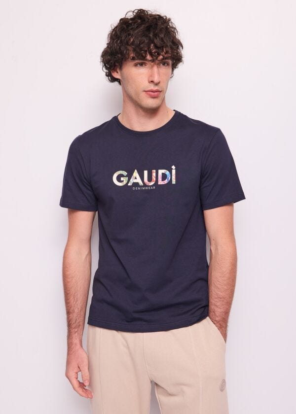 T-shirt blu da uomo in cotone Gaudì Uomo