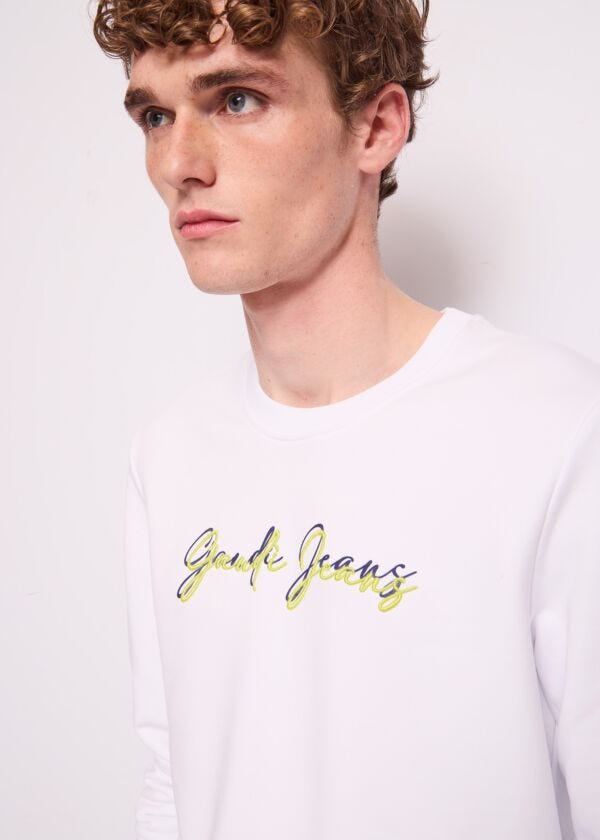 Sweat-shirt blanc en coton pour homme