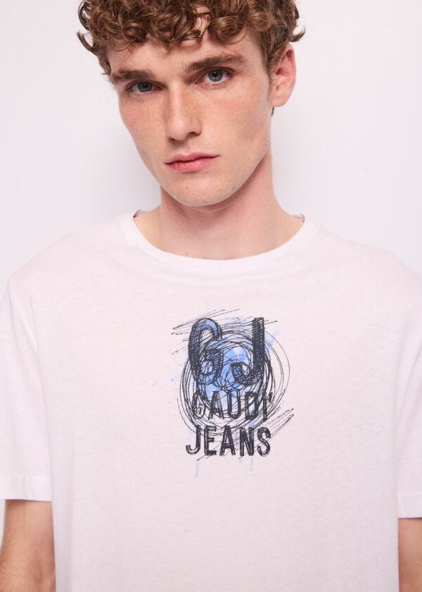 T-shirt bianca da uomo in cotone