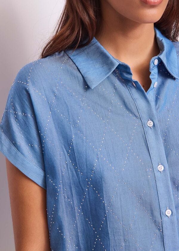 Women's chambray shirt with rhinestones