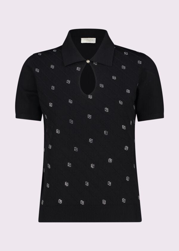 Women's black knit polo shirt with logo Gaudì Jeans