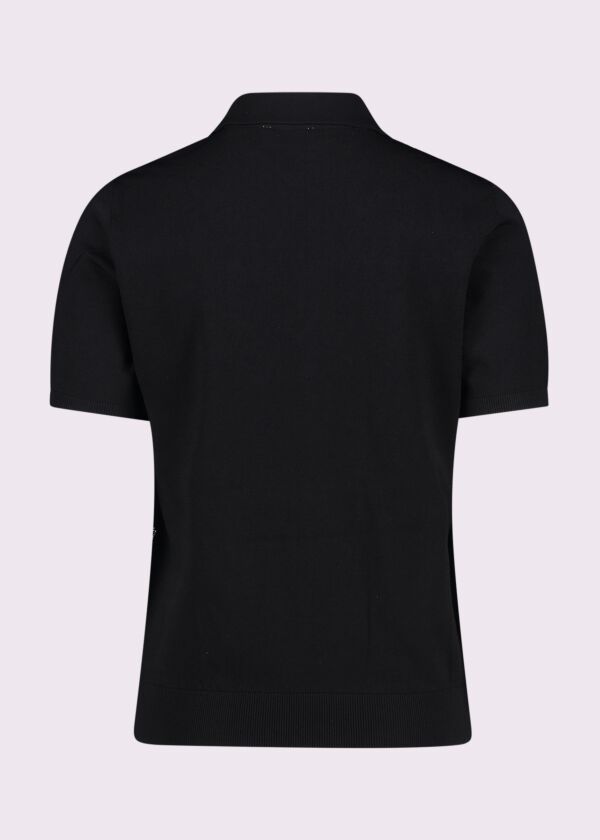 Women's black knit polo shirt with logo