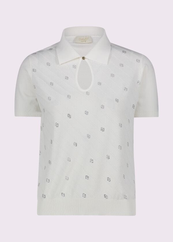 Women's white knit polo shirt with logo Gaudì Jeans