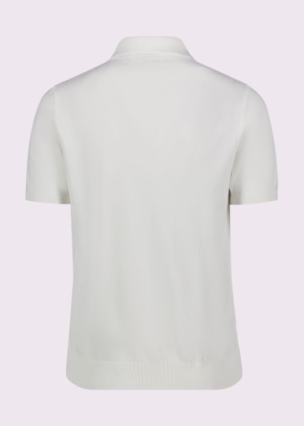 Women's white knit polo shirt with logo