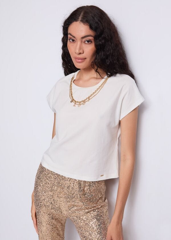 T-shirt da donna bianca con collana Gaudì Fashion