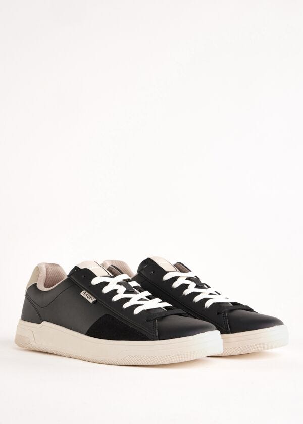 Black faux-leather sneakers