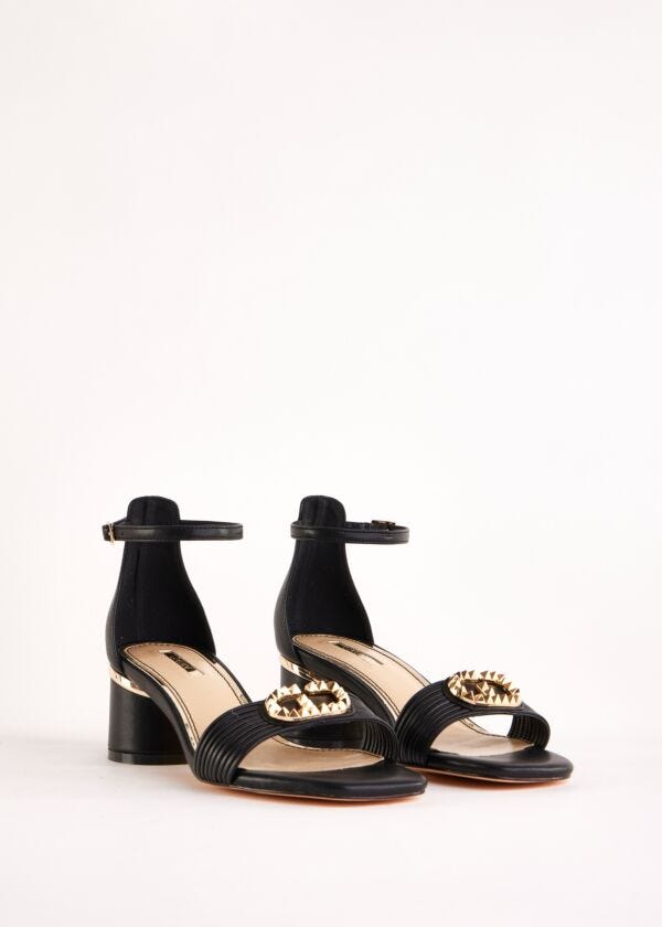 Black faux-leather sandals