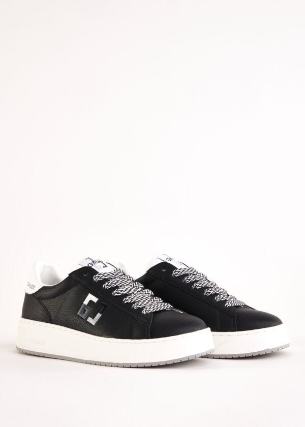 Black faux-leather sneakers