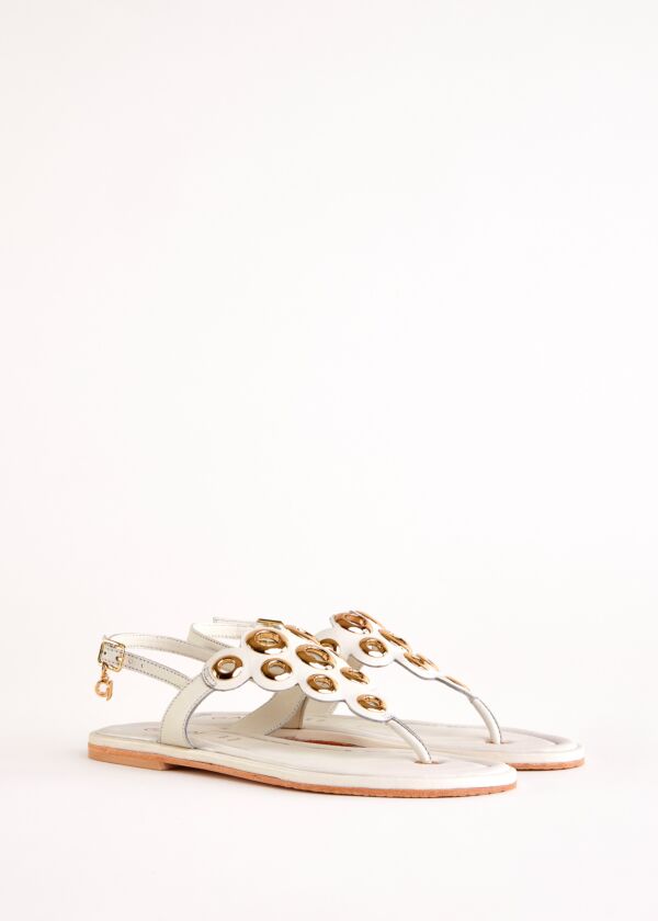 Flat white leather sandals