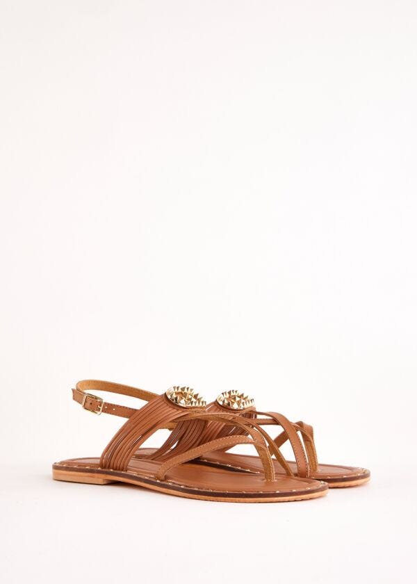 Sandales plates marron en cuir