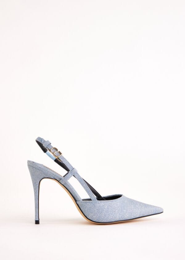 Denim-effect leather slingbacks