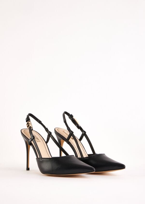 Black leather slingbacks