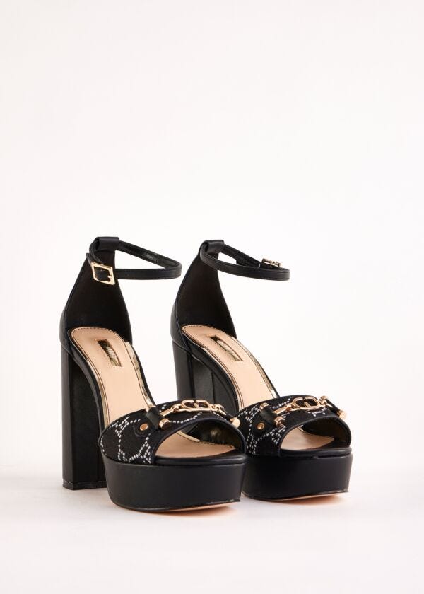 Black faux-leather sandals