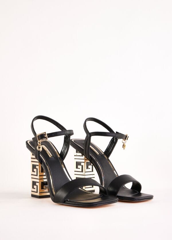 Black faux-leather sandals