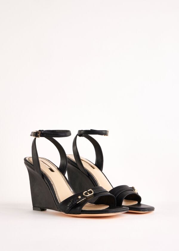 Black faux-leather sandals