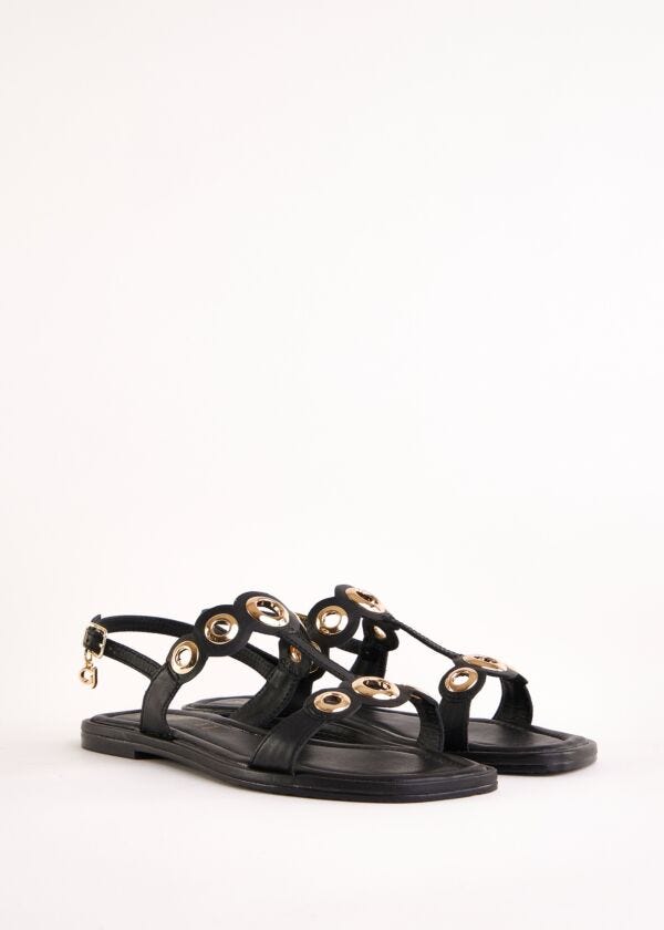 Sandali flat neri in pelle