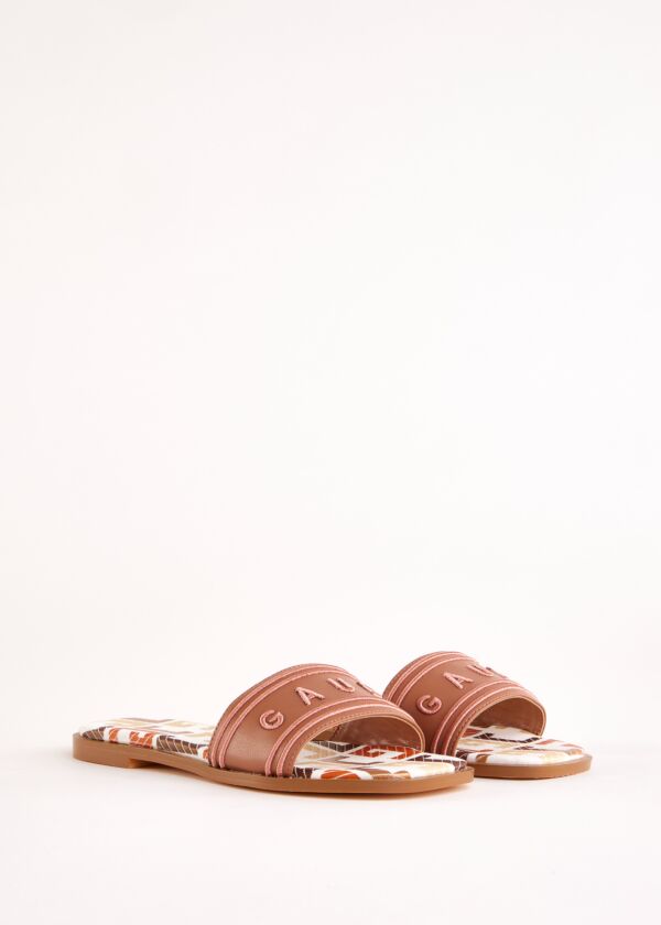 Brown faux-leather mules