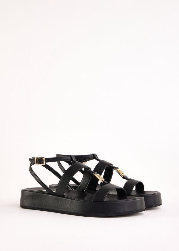 Black faux-leather sandals