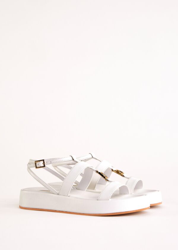 White faux-leather sandals