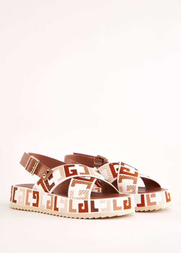 Beige canvas and faux-leather sandals