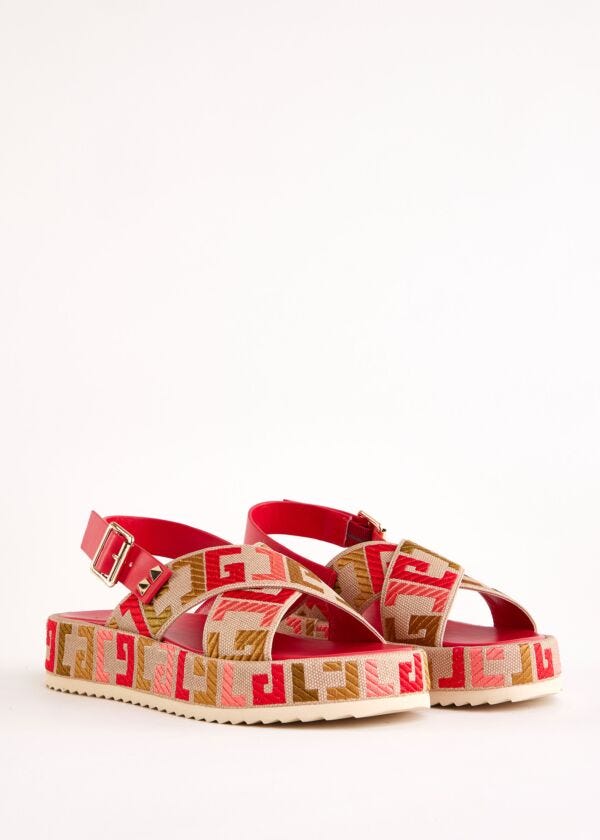 Canvas and faux-leather sandals