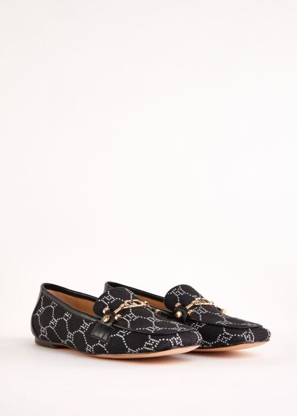 Black jacquard moccasins