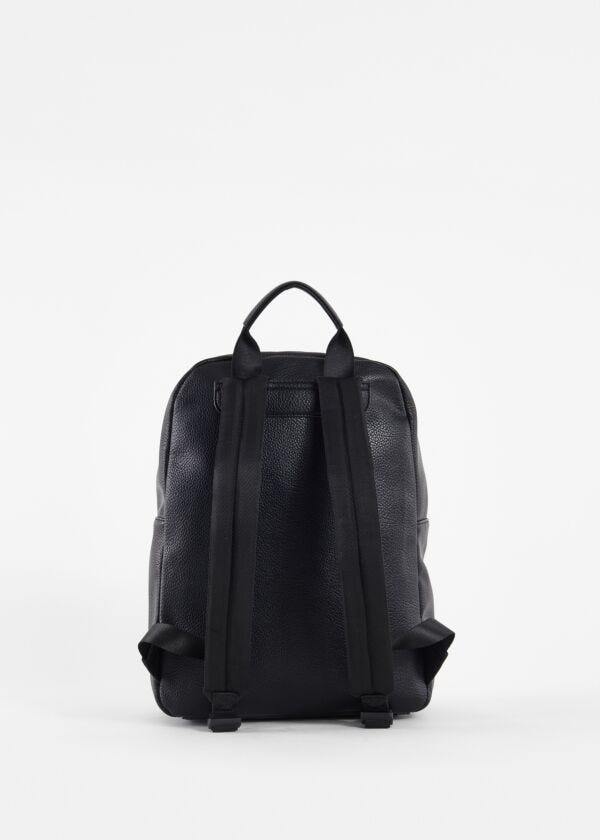 Black faux-leather backpack