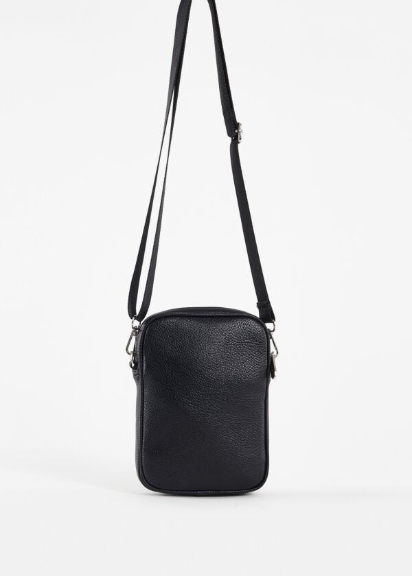 Black faux-leather crossbody bag