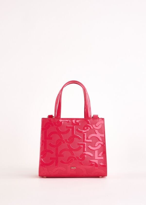 Borsa top handle fucsia con logo