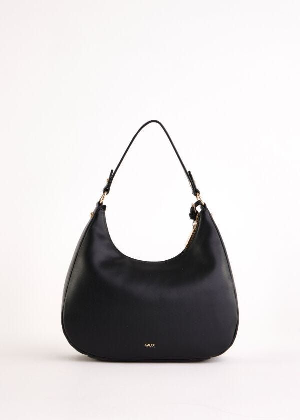Black faux-leather hobo bag