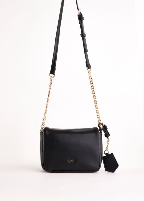 Black faux-leather crossbody bag