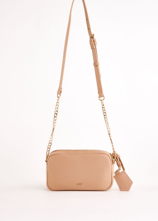 Beige faux-leather crossbody bag
