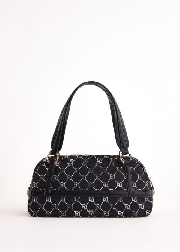 Borsa top handle nera jacquard
