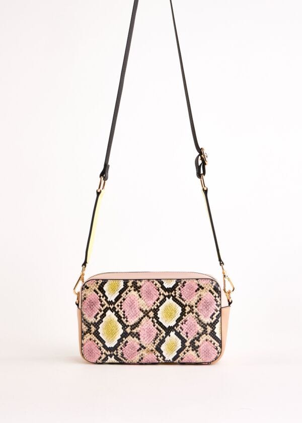 Borsa crossbody rosa pitonata