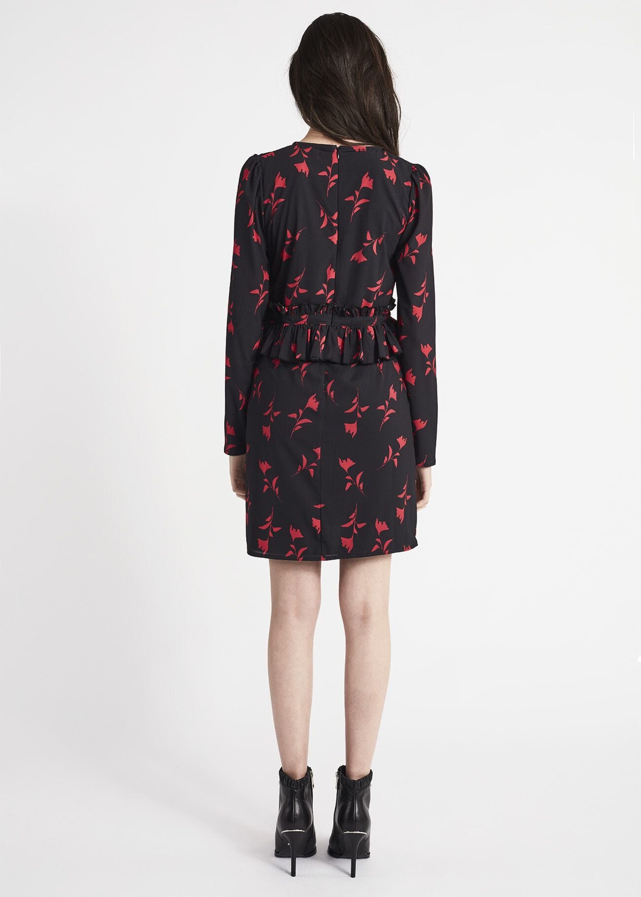 Dress in floral georgette with peplum