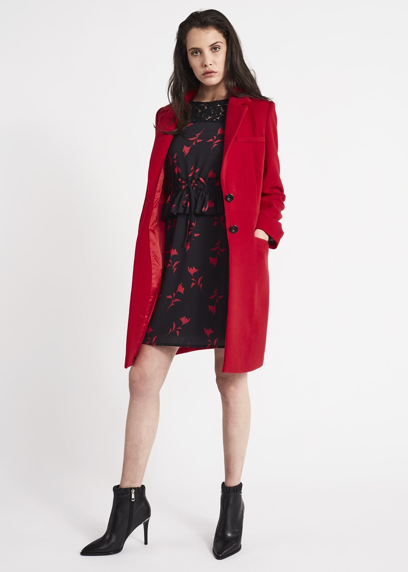 Dress in floral georgette with peplum