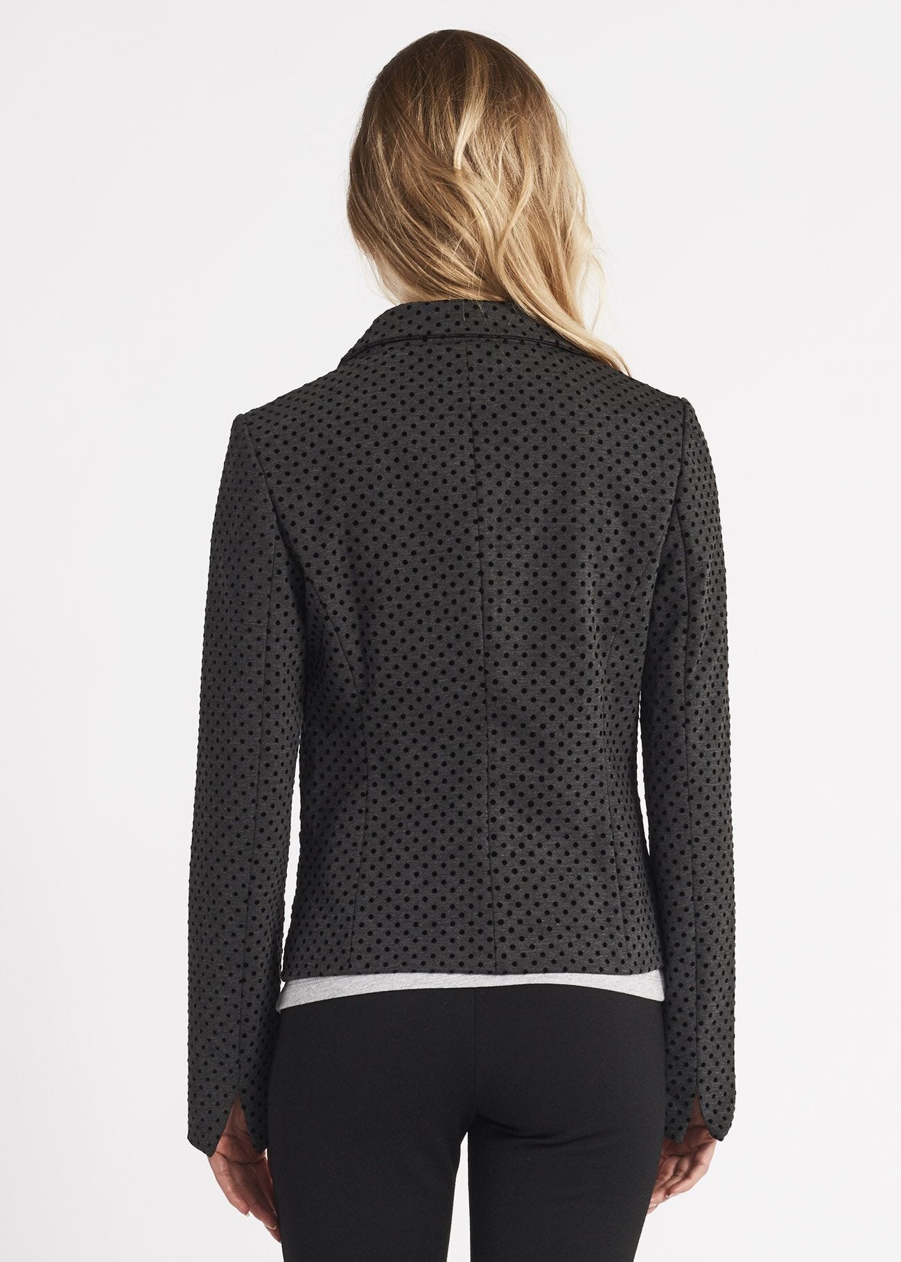 Single-breasted jacket with flocked polka dots