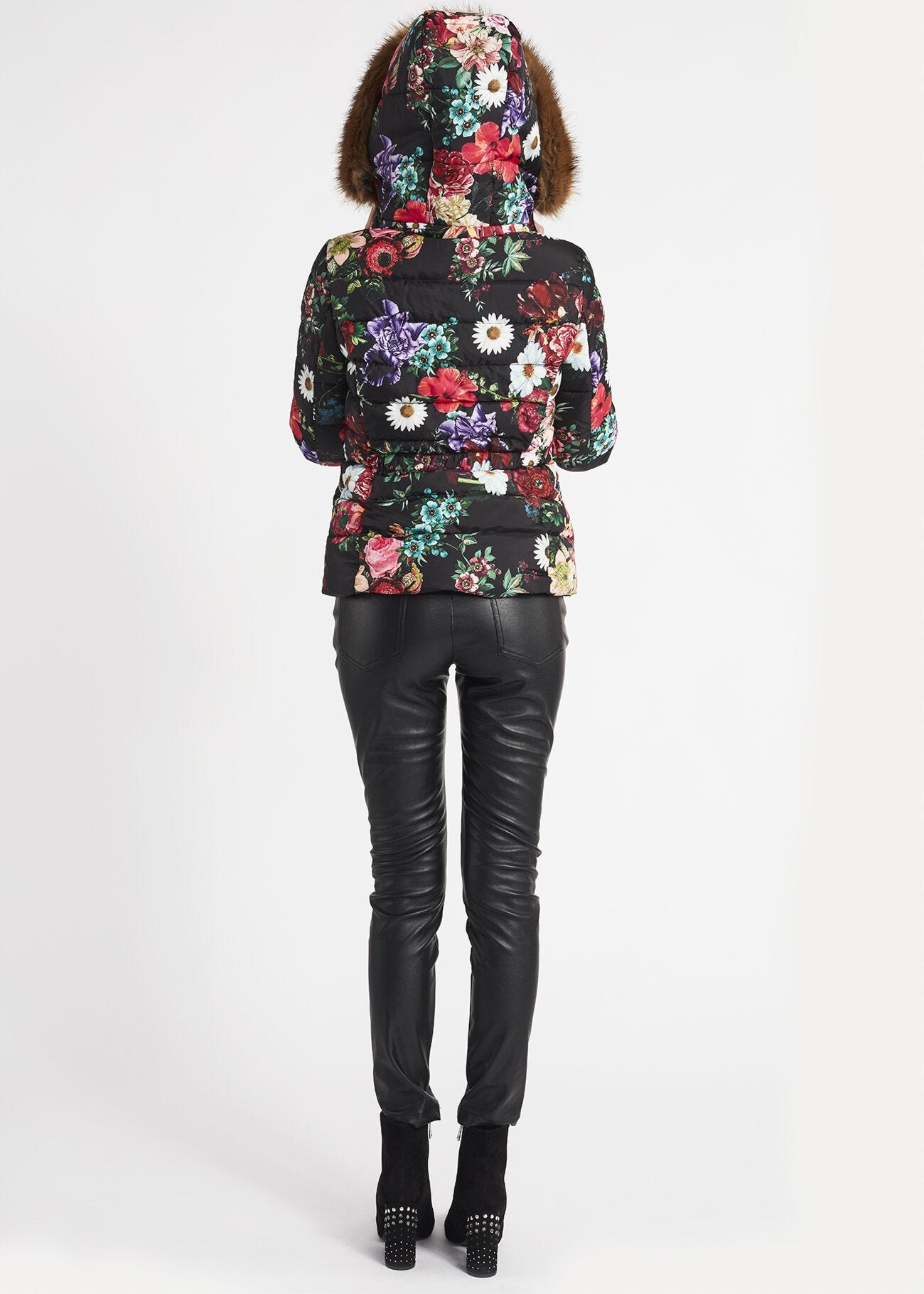 Short down jacket with floral print