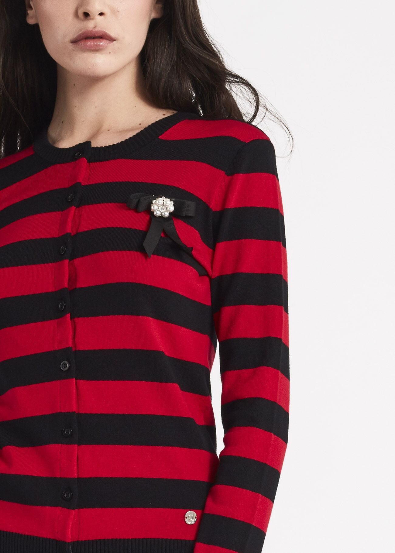 Crew neck cardigan with jacquard stripes