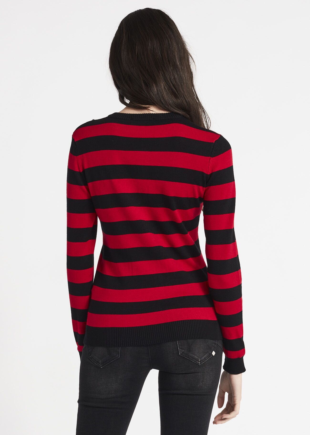 Crew neck cardigan with jacquard stripes