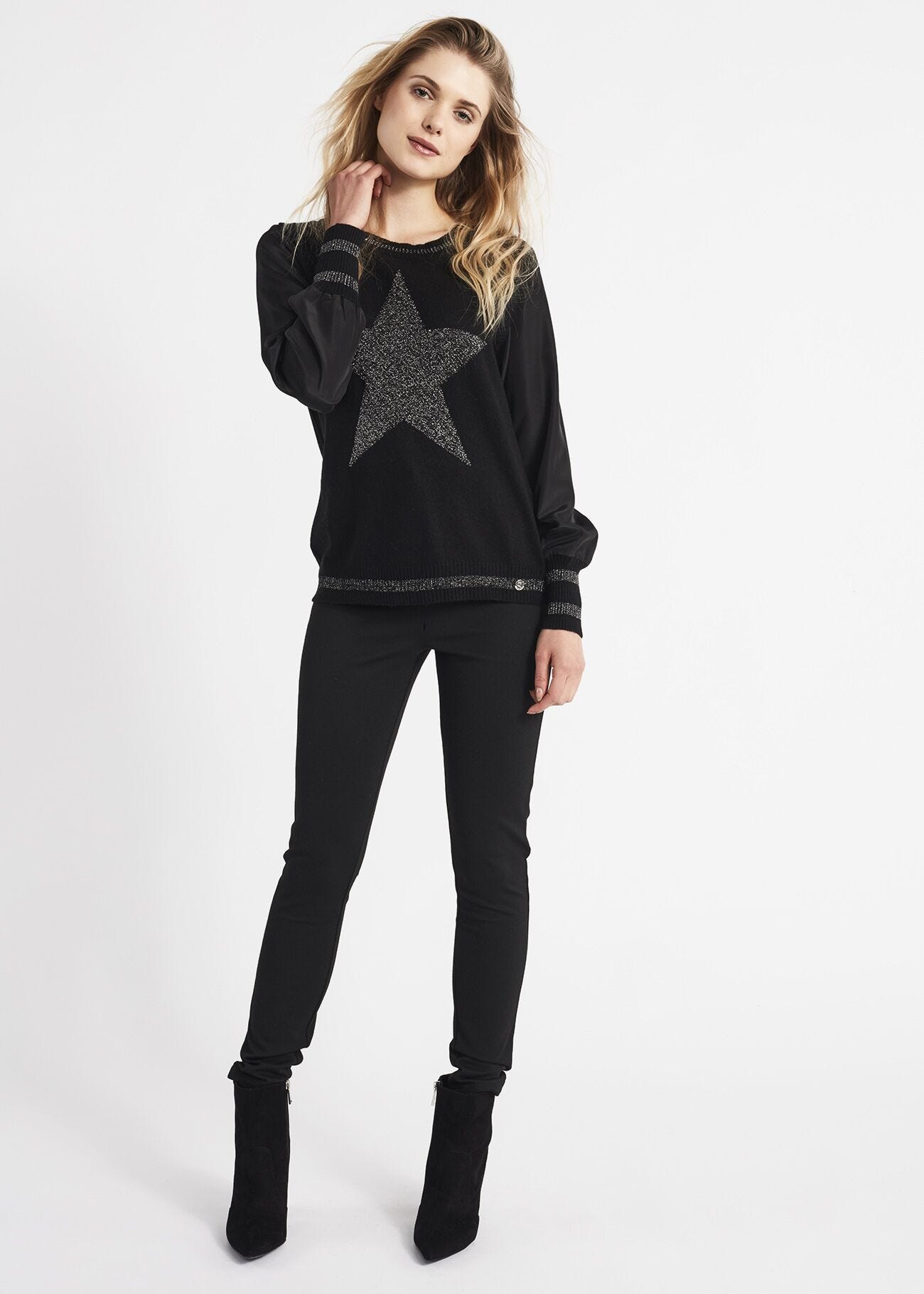 Maglia in lana con maniche in georgette