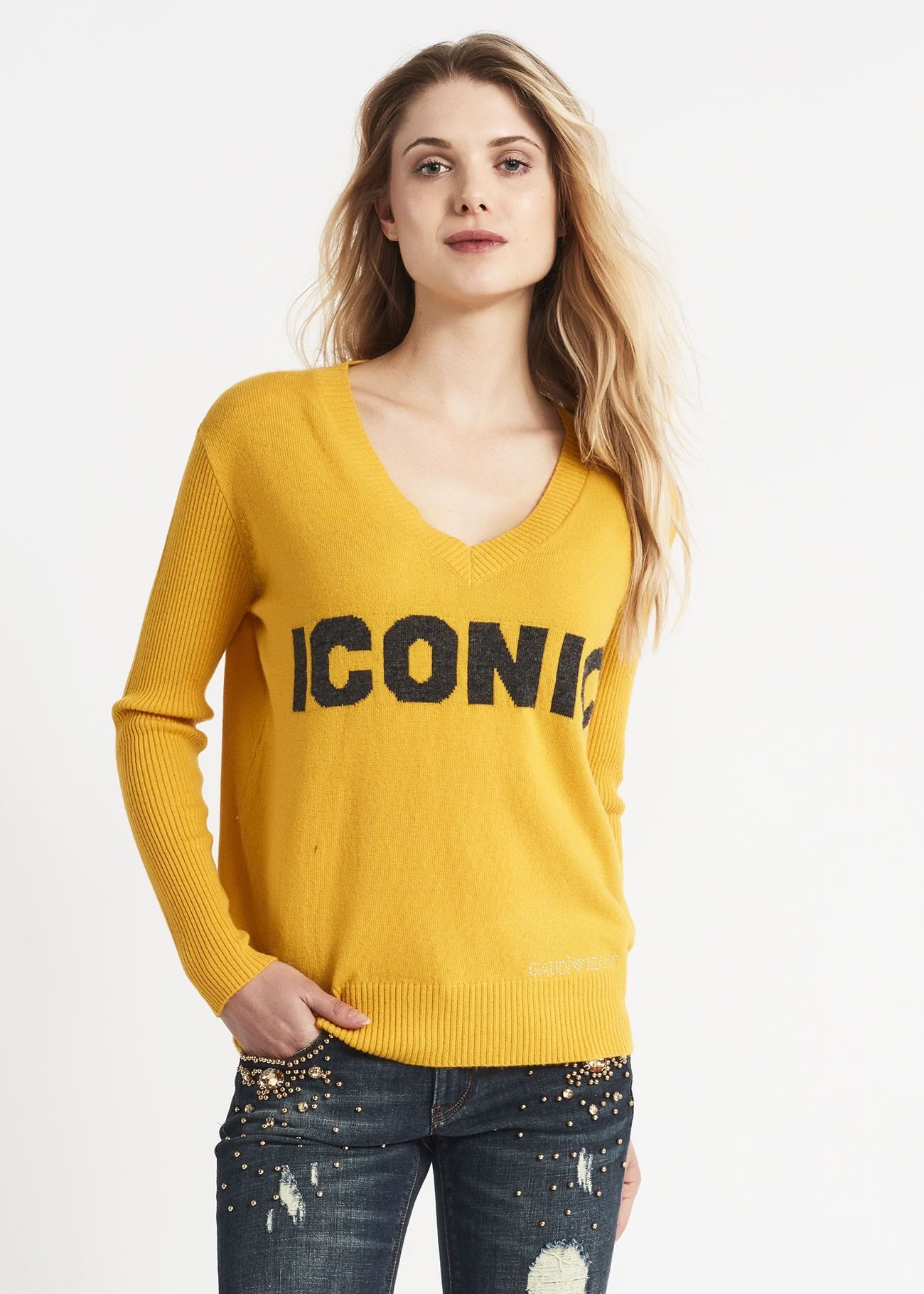 Maglia in misto lana con intarsio