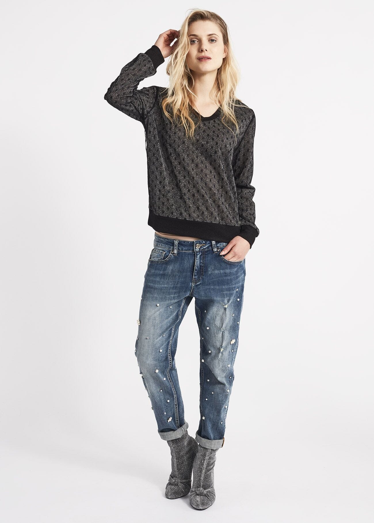Tulle and lurex jersey jumper