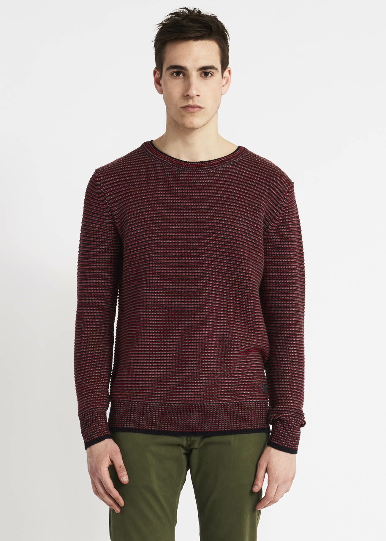 Crew neck jumper with horizontal ribbing