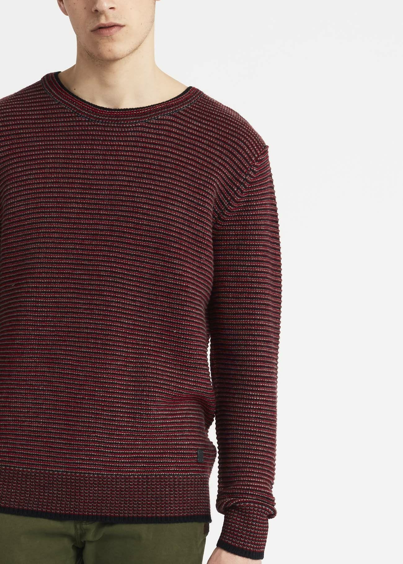 Crew neck jumper with horizontal ribbing